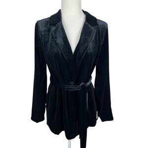 J.Jill Wearever Collection Velvet One Button Belted Blazer Black Women's Sm NEW